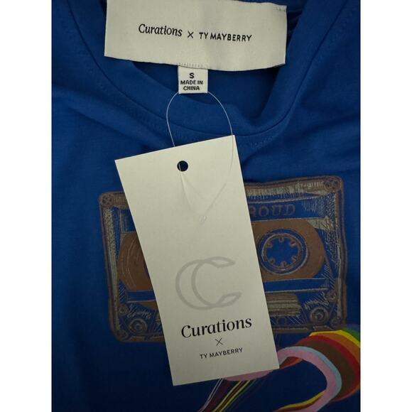 Curations Ty Mayberry Graphic Tee Small Blue Retro Cassette LGBTQ Pride NWT - Picture 13 of 14